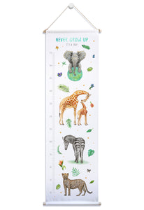 groeimeter meetlat textielposter kinderkamer babykamer kraamcadeau tropisch olifant giraf zebra luipaard jungle
