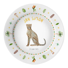 Load image into Gallery viewer, Children&#39;s plate cheetah with name

