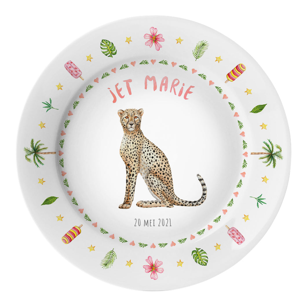 Children's plate cheetah with name