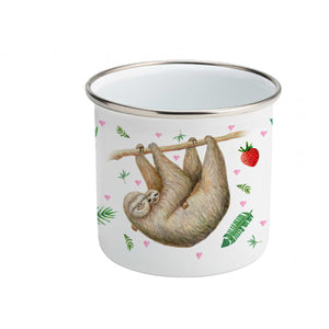 Enamel cup sloth toucan parrot and flamingo with name
