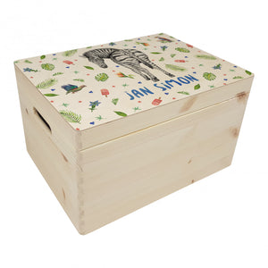 Memorybox kraamcadeau speelgoedkist herinneringskist houten kist opberger kinderkamer kinderkamerinspiratie mies to go handgeschilderd dieren in aquarel zebra