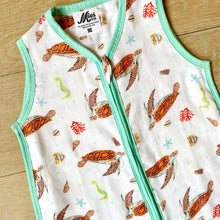 Load image into Gallery viewer, Super soft summer baby sleeping bag of bamboo textile with a sea turtle print size 90
