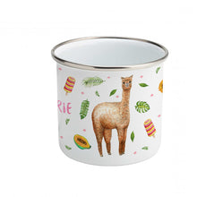 Load image into Gallery viewer, Enamel cup alpaca lion leopard with name
