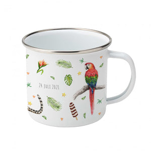 Enamel cup cheetah alpaca flamingo / parrot with name