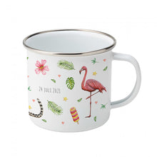 Load image into Gallery viewer, Enamel cup cheetah alpaca flamingo / parrot with name
