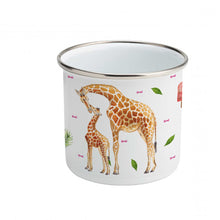 Load image into Gallery viewer, Enamel mug baby giraffe, deer, rabbit custom with name
