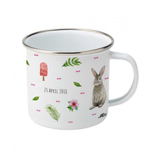 Load image into Gallery viewer, Enamel mug baby giraffe, deer, rabbit custom with name
