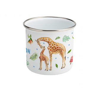 Enamel mug baby giraffe, deer, rabbit custom with name