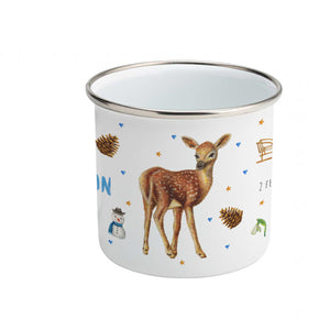 Enamel mug baby giraffe, robin, rabbit custom with name