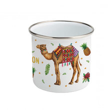 Load image into Gallery viewer, Enamel mug camel tiger and elephant custom with name
