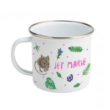 Load image into Gallery viewer, Enamel mug cat and mice custom with name
