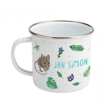 Load image into Gallery viewer, Enamel mug cat and mice custom with name
