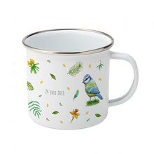 Load image into Gallery viewer, Enamel mug rabbit and blue tit custom with name
