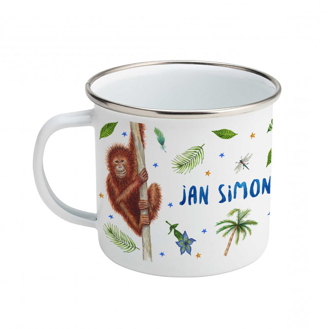 Enamel mug baby lion and monkey custom with name