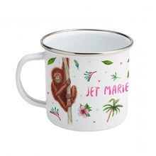 Load image into Gallery viewer, Enamel mug baby lion and monkey custom with name
