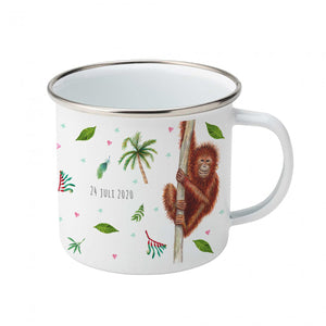 Enamel mug baby lion and monkey custom with name