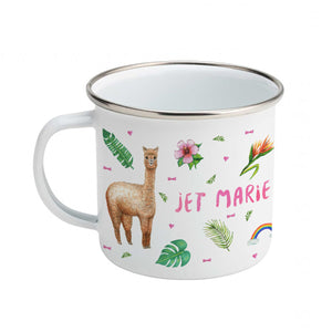 Enamel mug leopard alpaca and zebra custom with name