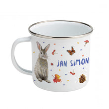 Load image into Gallery viewer, Enamel mug owl rabbit and deer custom with name
