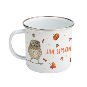 Enamel mug fox rabbit and owl custom with name