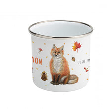 Load image into Gallery viewer, Enamel mug fox rabbit and owl custom with name
