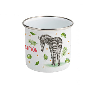 Enamel mug zebra and parrots custom with name