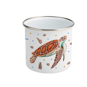 emaille beker met naam Mies to Go met zeedieren - krab zeepaardje zeeschildpad - kraamcadeau voor baby - verjaardag kind - handgeschilderd aquarel design
