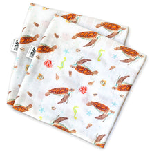 Load image into Gallery viewer, 2 medium baby muslin swaddle blankets sea turtle - 60 cm 
