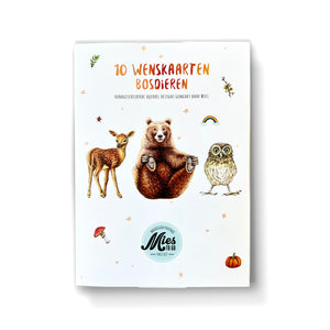 wenskaarten met envelop blanco bosdieren kaart ansichtkaart greeting card postcard watercolor animals dieren aquarel beer konijn uil eekhoorn vos hert muisje wasbeer konijntje roodborstje