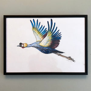 Originele aquarel schilderij kraanvogel