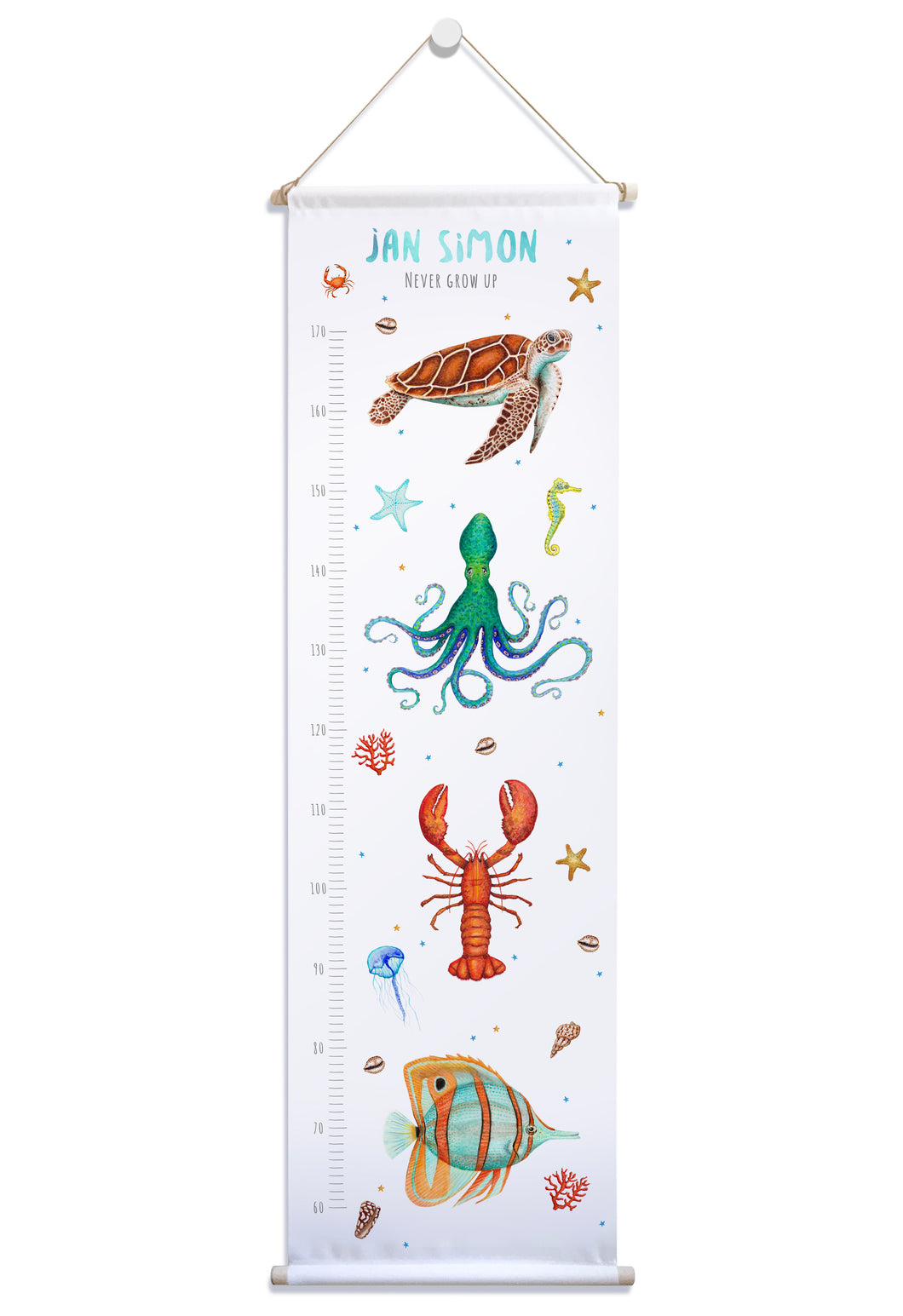 Personalised growth chart sea animals with name