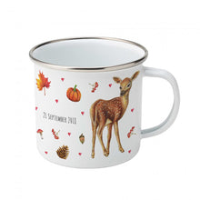 Load image into Gallery viewer, Enamel mug squirrel rabbit and deer custom with name
