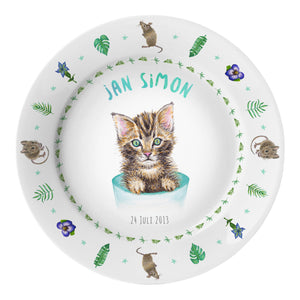 Kids personalized dinner name plate kitten