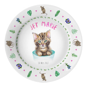 Kids personalized dinner name plate kitten
