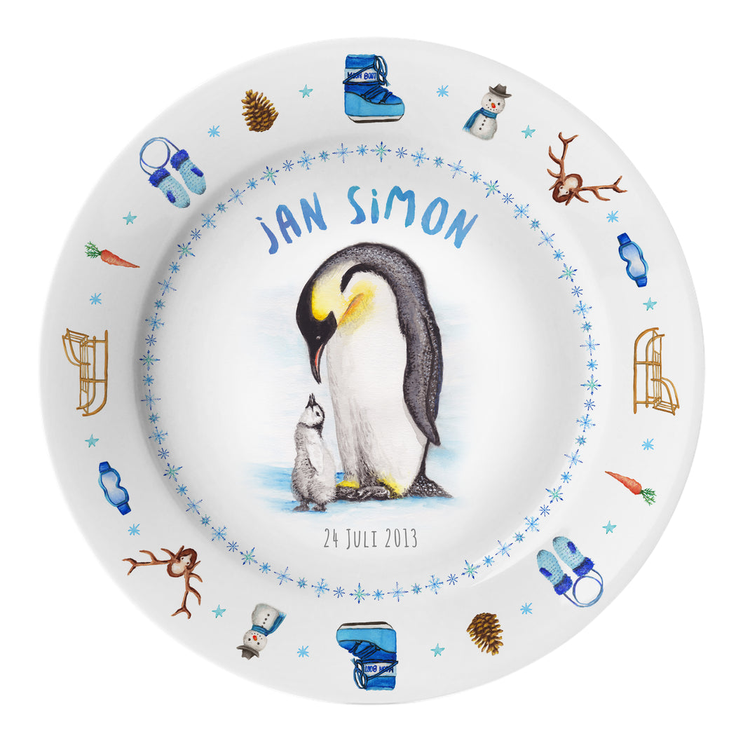 Kids personalized dinner name plate penguin