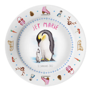 Kids personalized dinner name plate penguin