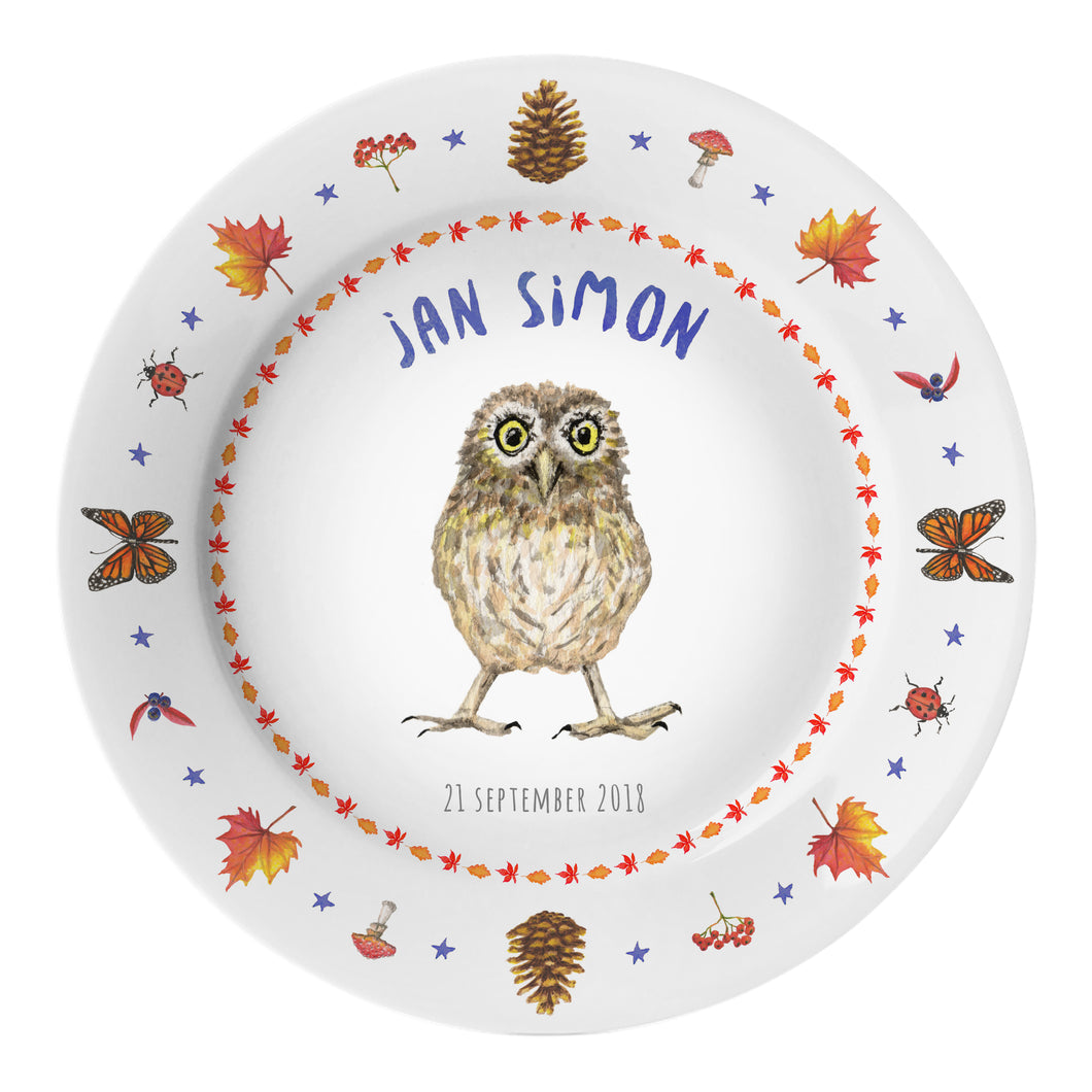 Kids personalized dinner name plate owl