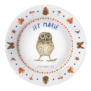 Kids personalized dinner name plate owl