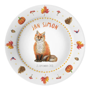 Kids personalized dinner name plate fox