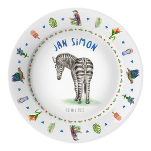 Kids personalized dinner name plate zebra