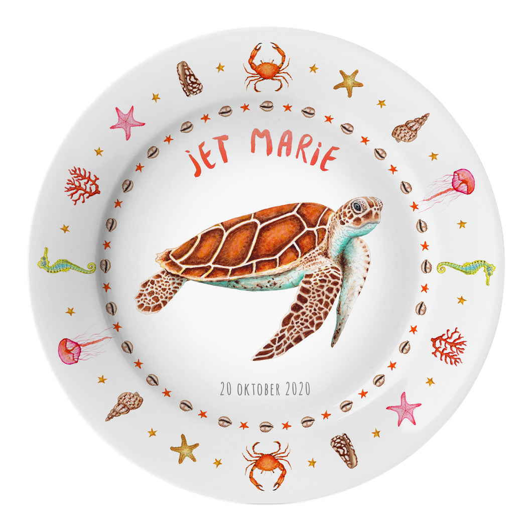 Kids personalized dinner name plate sea turtle