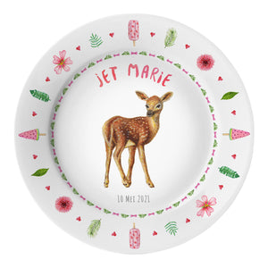 Children's dinner plate little deer in summer with name