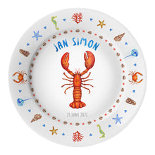 Load image into Gallery viewer, Children&#39;s dinner plate lobster with name
