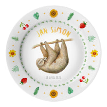 Load image into Gallery viewer, Children&#39;s dinner plate sloth with name
