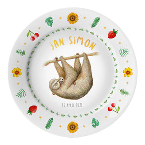 Children's dinner plate sloth with name