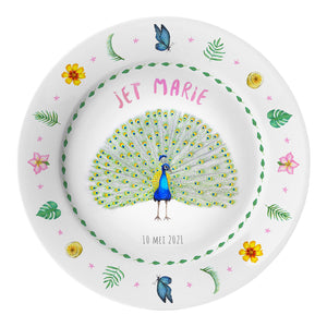 Kids personalized dinner name plate peacock