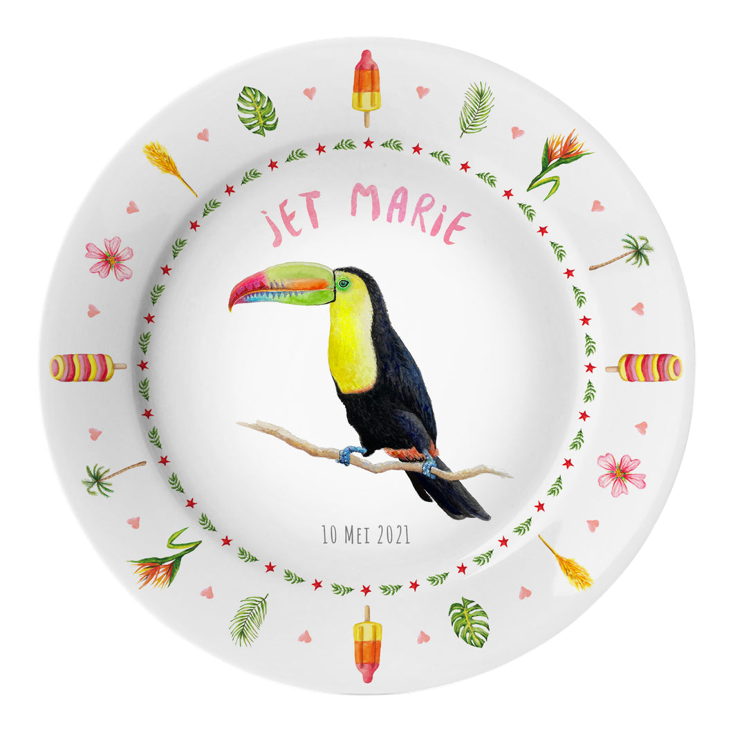 Kids personalized dinner name plate toucan