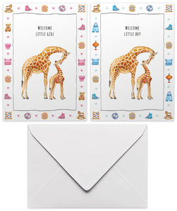 10 greeting cards baby giraffe with envelope