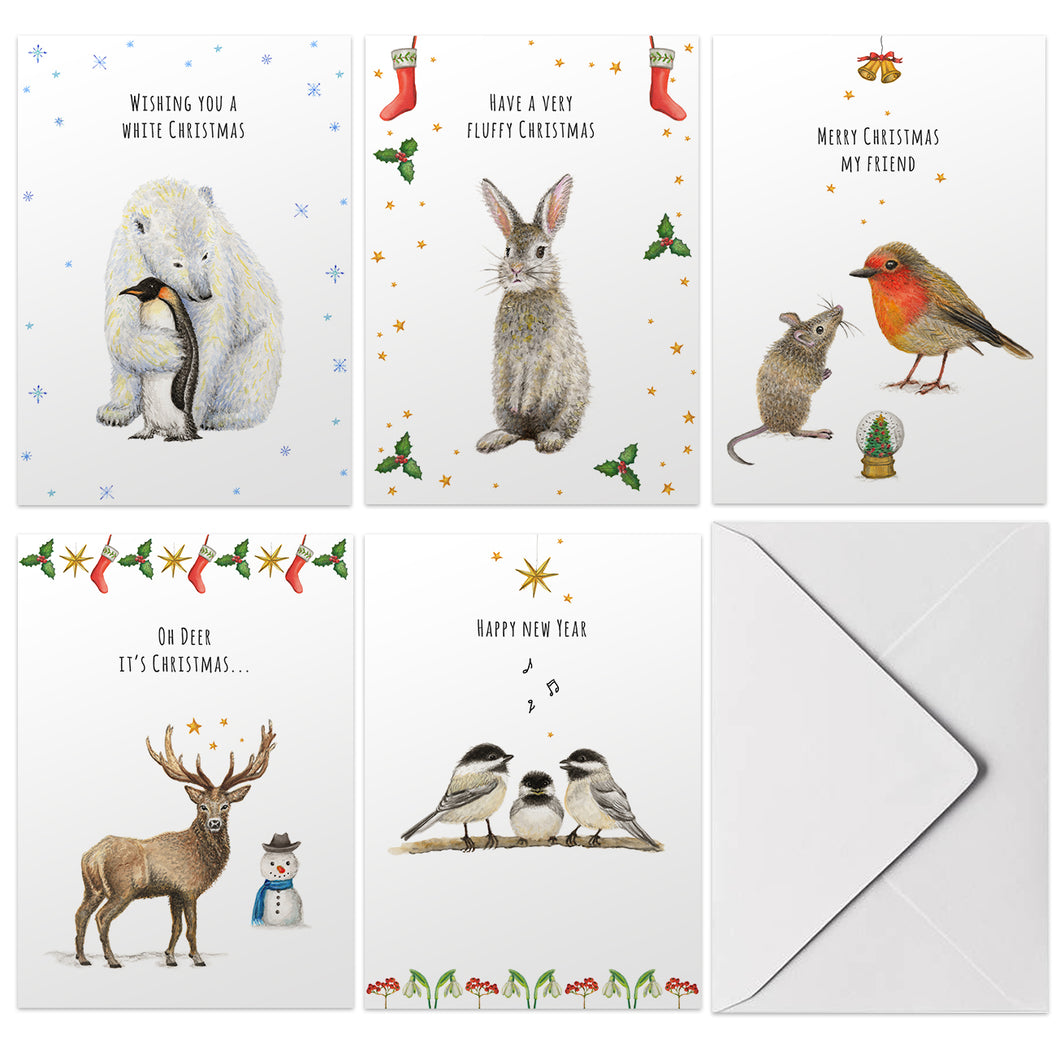 kerstkaarten Mies to Go christmas cards handgeschilderd dieren kerstmis kaartje ansichtkaart postcard greeting card feestdagen nieuwjaarskaart ijsbeer pinguin konijn roodborstje muisje hert sneeuwpop vogels